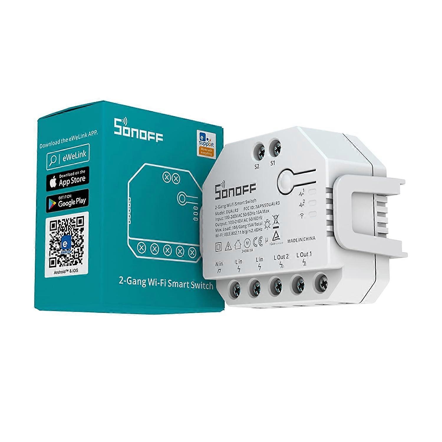 Smart Roller Shutter Switch, DUALR3 2 Gang 2 Way Smart Switch WiFi Smart Switch with Energy Monitoring, Motor Mode, Compatible with Alexa/Google Home/
