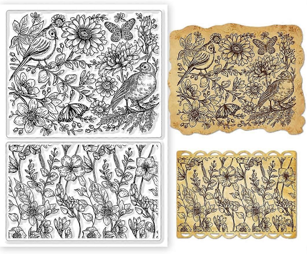 1Sheet Flowers Birds Clear Silicone Stamps