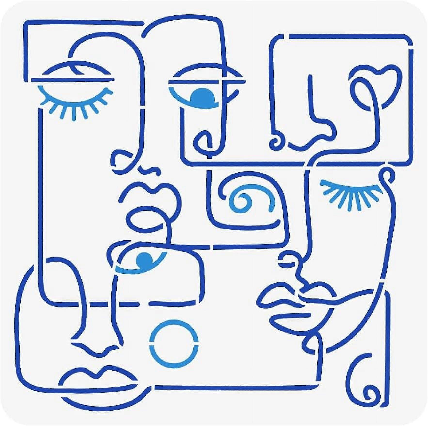 1Pc Face Pattern Stencil Abstract Face Pattern Reusable Plastic Drawing Painting Stencils for Painting