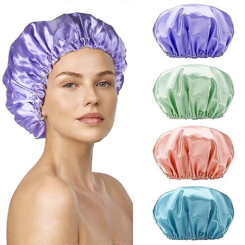 4 Pack Shower Caps, Double Waterproof Layers Reusable EVA Caps