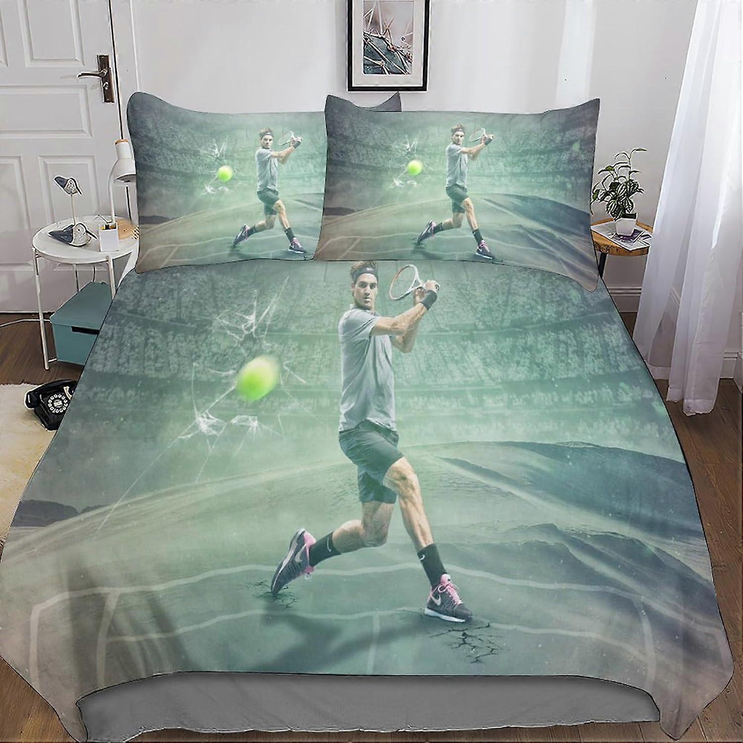 Roger Federer 3D Print Microfiber Bedding Set, with Duvet Cover and Pillowcases, Suitable for Boys and Girls with Zipper Closure 3 Pcs