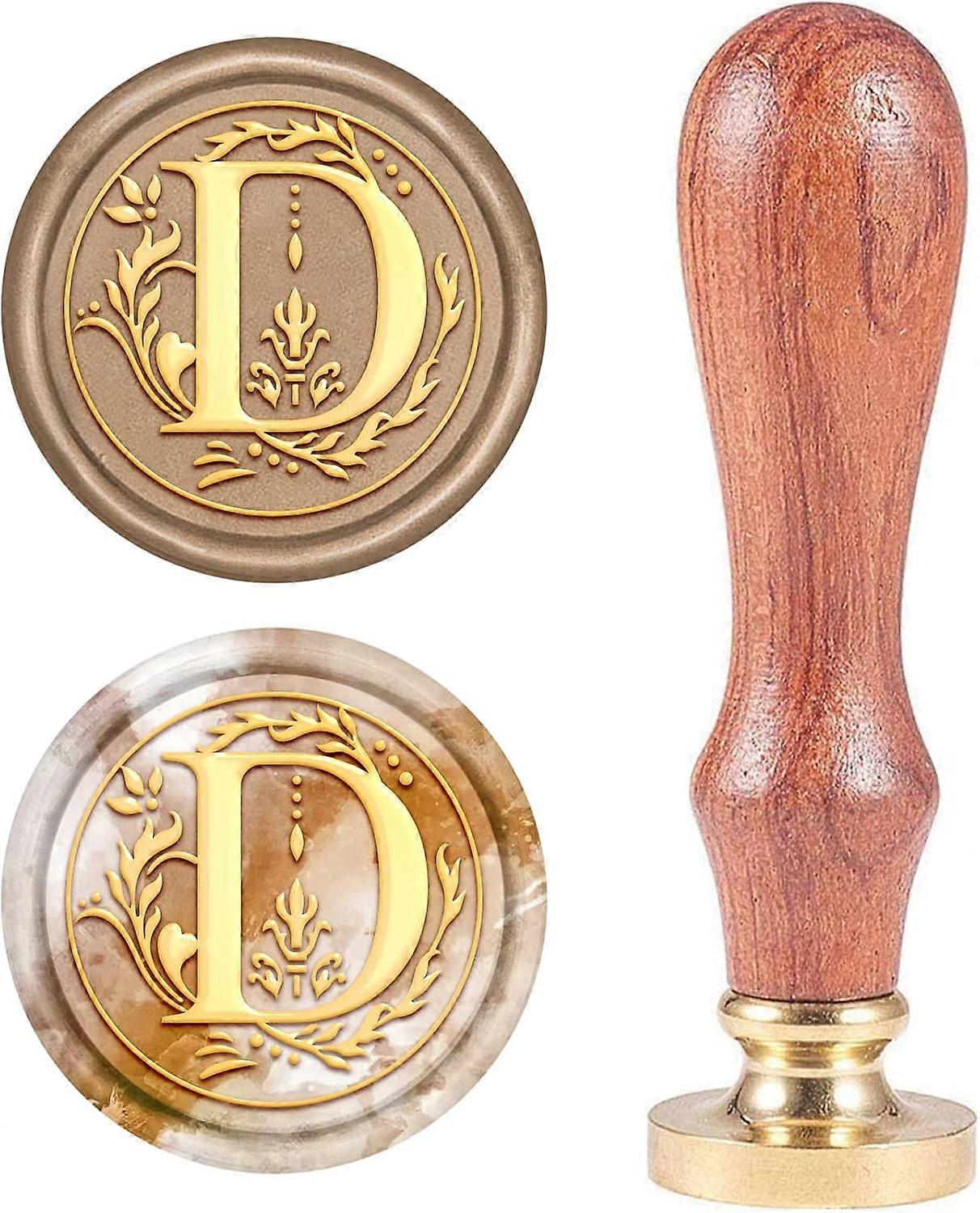 Letter D Wax Seal Stamp Initial Vintage Sealing Wax Stamps Alphabet Retro 25mm Removable Brass Head with Wooden Handle for Wedding Invitations Party E