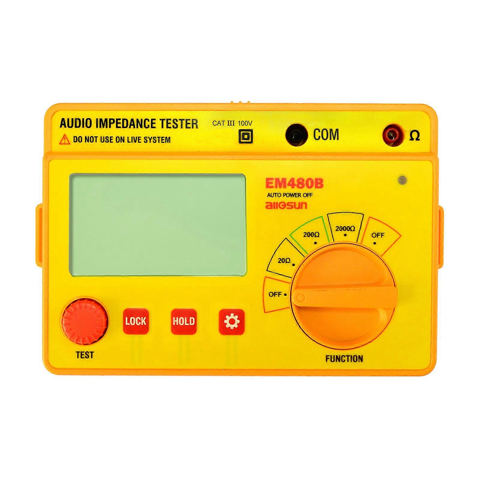 ALL SUN EM480B Audio Impedance Tester Portable CATIII Test Ranges 20/200/2000 Resistance Meter 1KHz Timer Function Data Hold