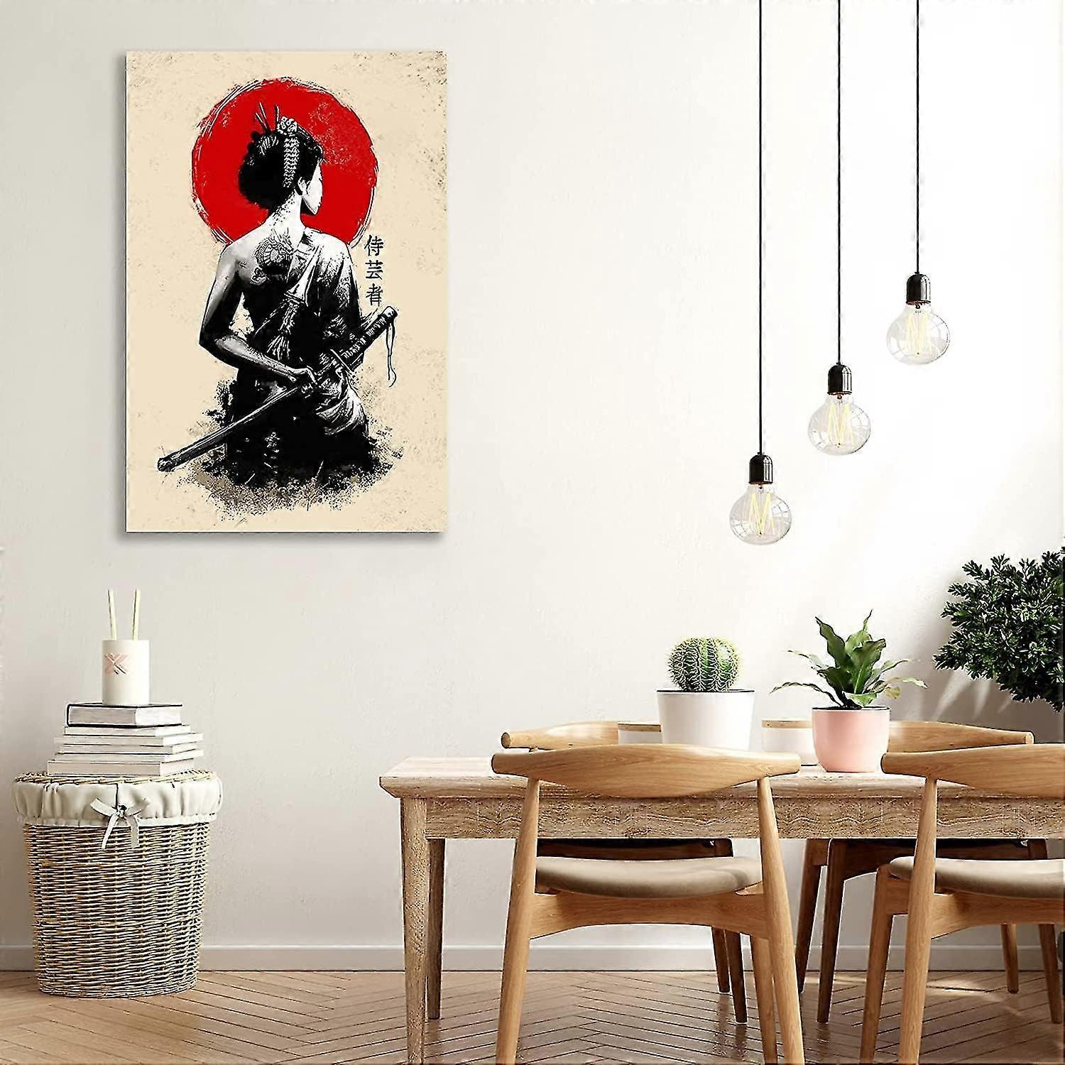 Poster Toile Geisha Samouraï 40x60cm - Décoration Murale Style Japonais, Qualité Durable, Pour Bureau, Salon, Bar