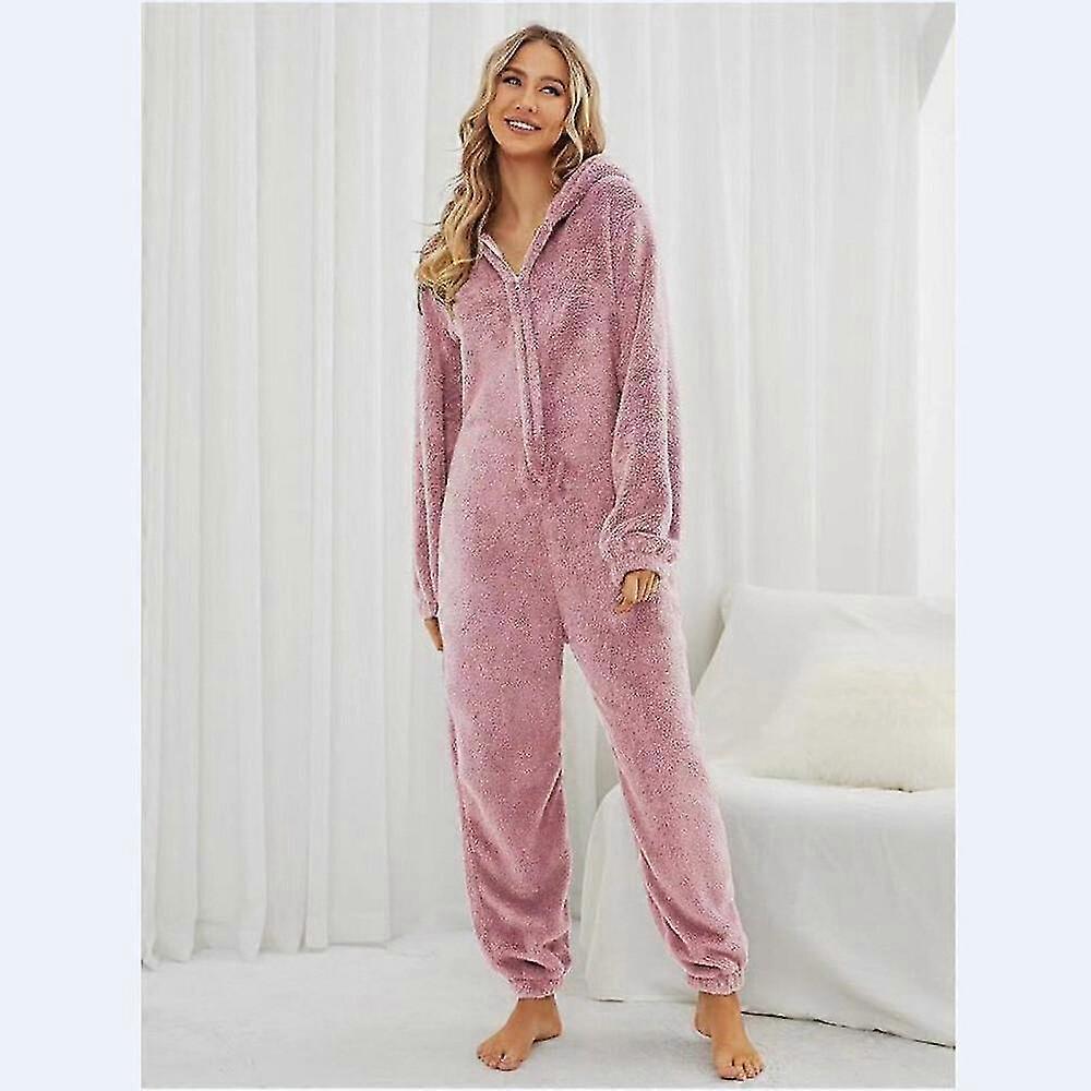 Womens Fashion Winter Warm Long Sleeve Fleece Jumpsuit Pajamas