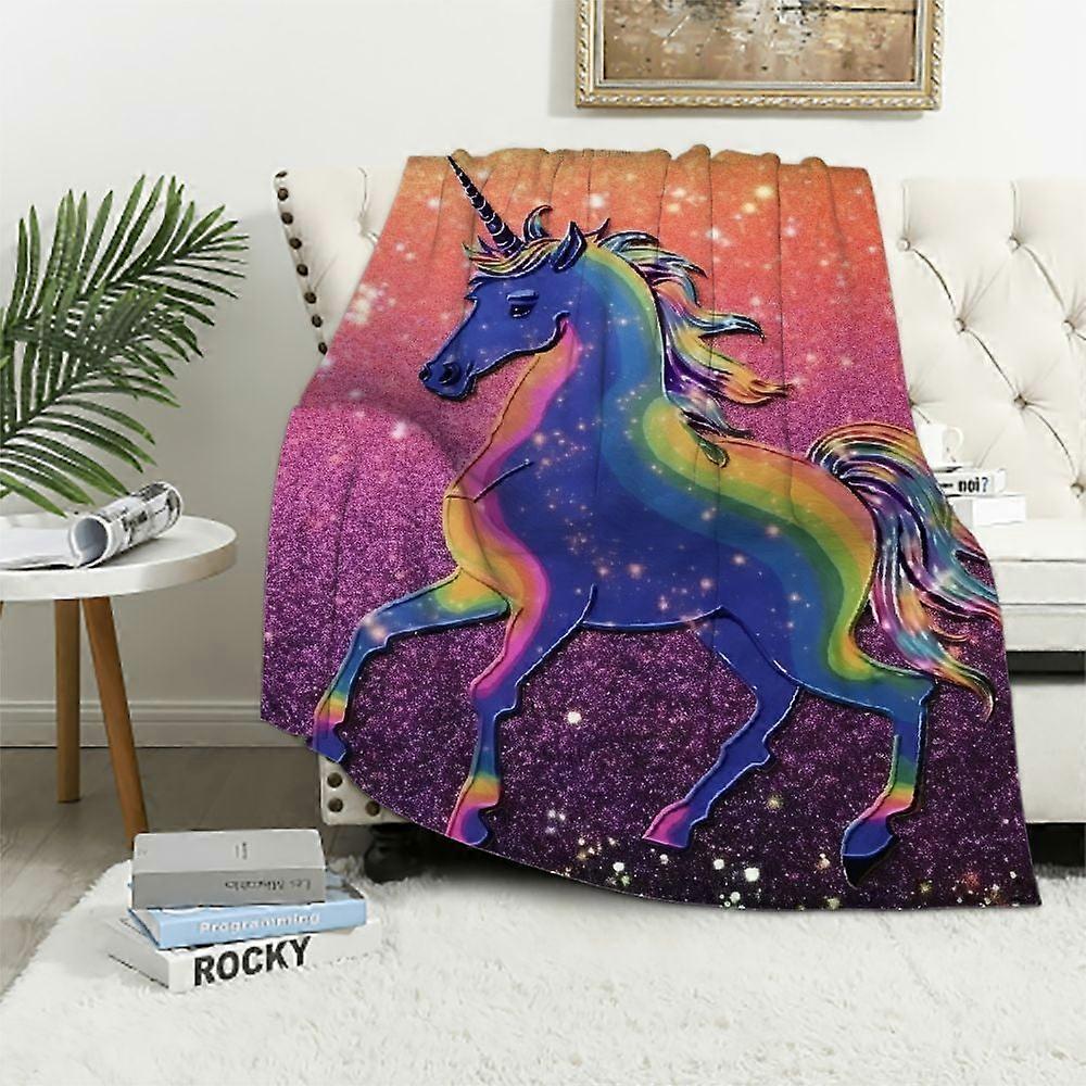 Cobertor de Cama de Flanela de Unicórnio com Brilhos Roxos Brilhantes Arco-íris Cobertor de Cama Leve e Aconchegante para Quarto Salas de Estar Sofá Sofá-MPOI240
