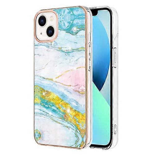 For iPhone 15 Electroplating Marble Pattern Dual-side IMD TPU Shockproof Mobile Phone Case