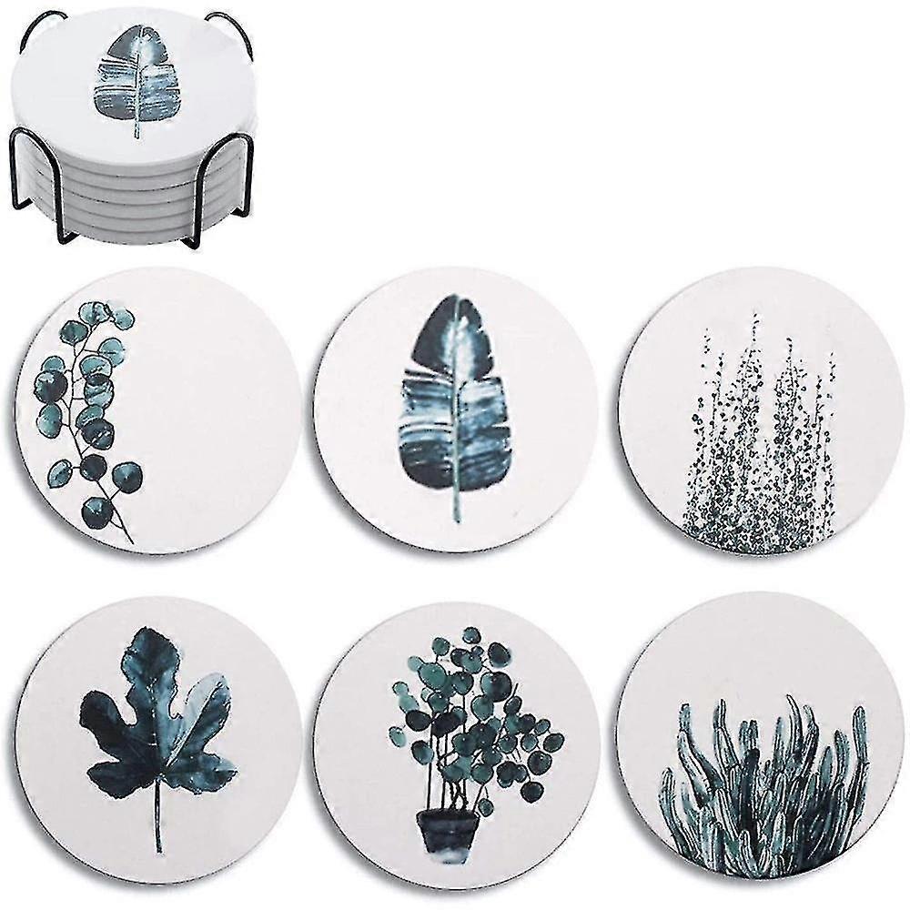 6pcs Coasters For Drinks,absorbent Coasters With Holder,holiday Party