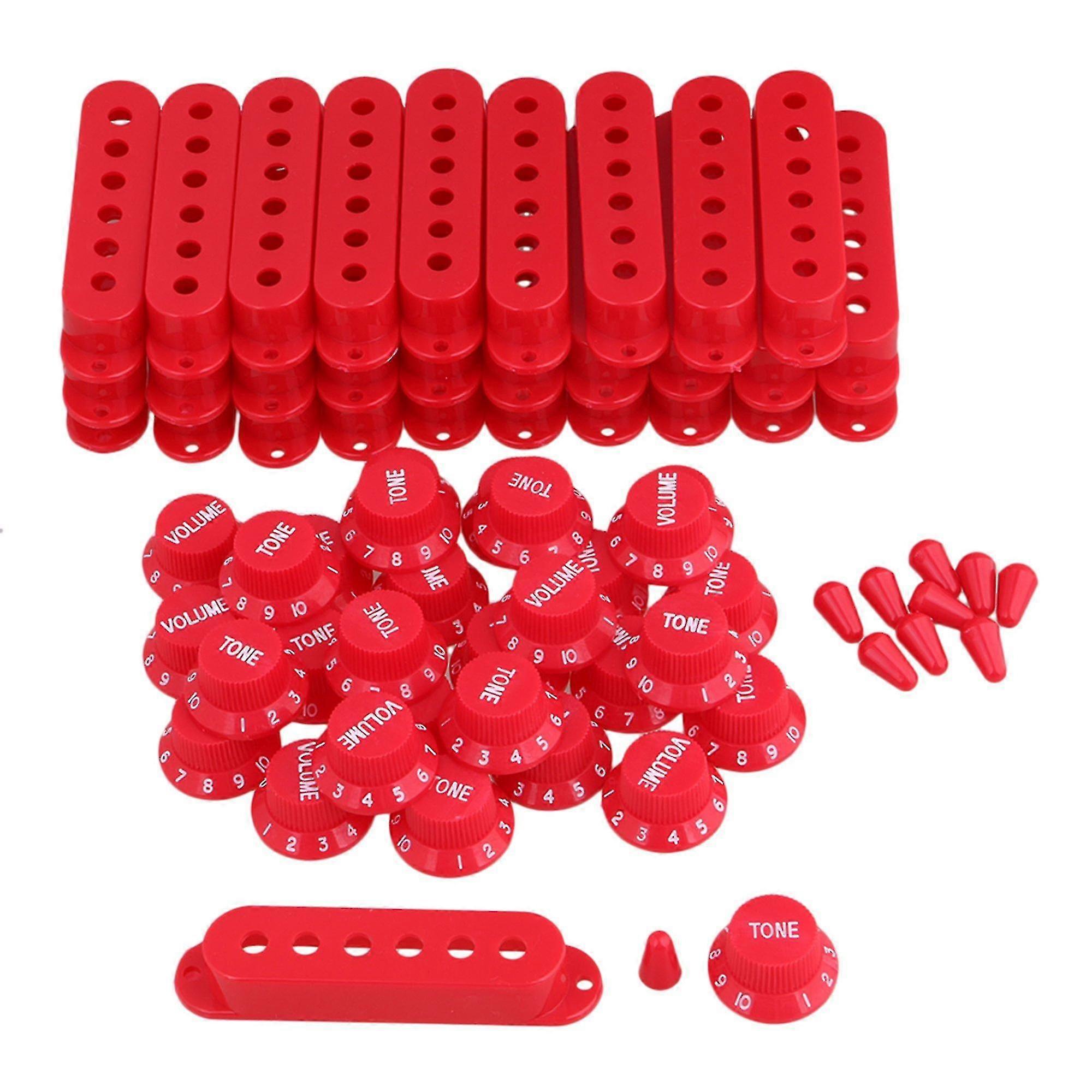 Guitar 1v2t Volume Tone Knobs+48/50/52 Single Coil Pickup Covers Red Set Of 10