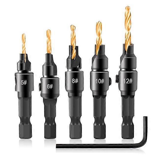 JWL-6pcs Woodworking Drill Bit Set Countersink Drill Hex Shank Drill Bit Drilling Pilot For Screw Sizes #5/6 /8/10/12 Carpentry Tool