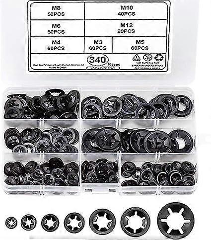 340 Pcs Washers Internal Tooth Washers Push On Speed Clips Fasteners Assortment Kit 7