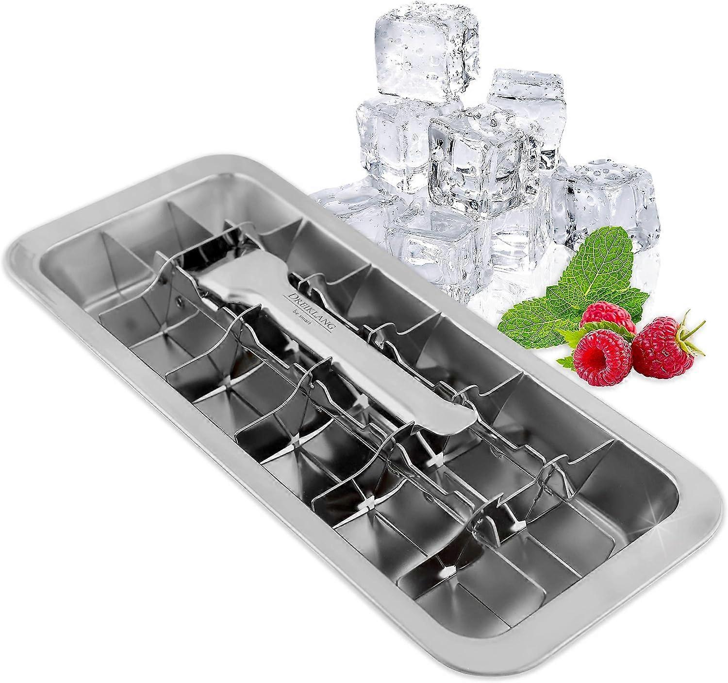 Polished 18/8 stainless steel ice cube tray with lever insert for effortless removal. Food-safe & durable retro ice cube tray