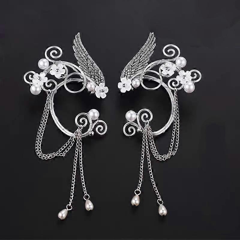 Elf Ear Cuffs, Silver Pearl Beads Earring