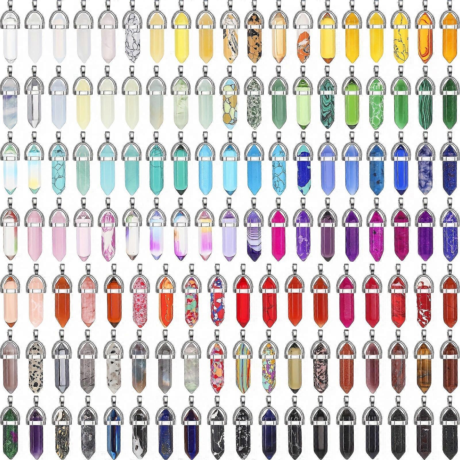 50pcs Hexagonal Crystal Pendant Set - Mixed Materials Including Natural Stone, Glass Synthetic Quartz Bullets with Storage Bag for DIY Jewelry Making