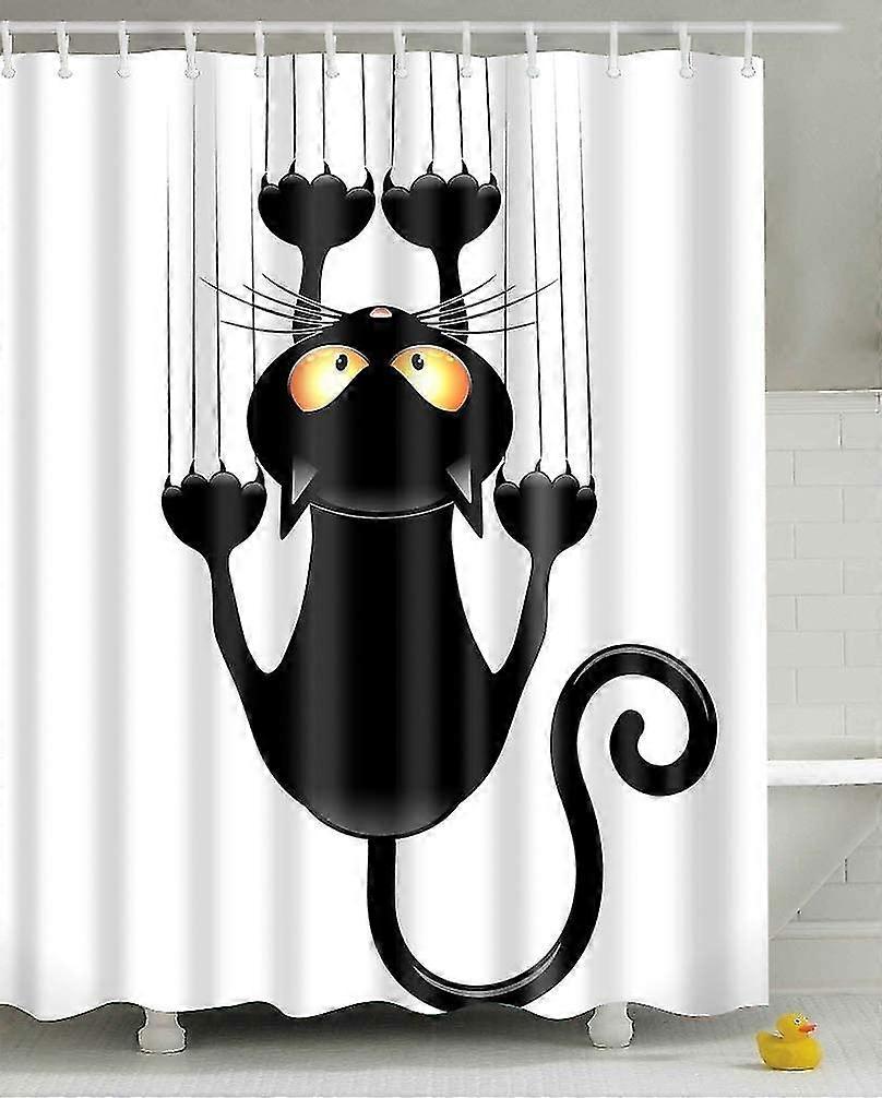 Digital Printing Polyester Shower Curtain Cat Series 2 Shower Curtain With Hooks (black Cat, 180x180)