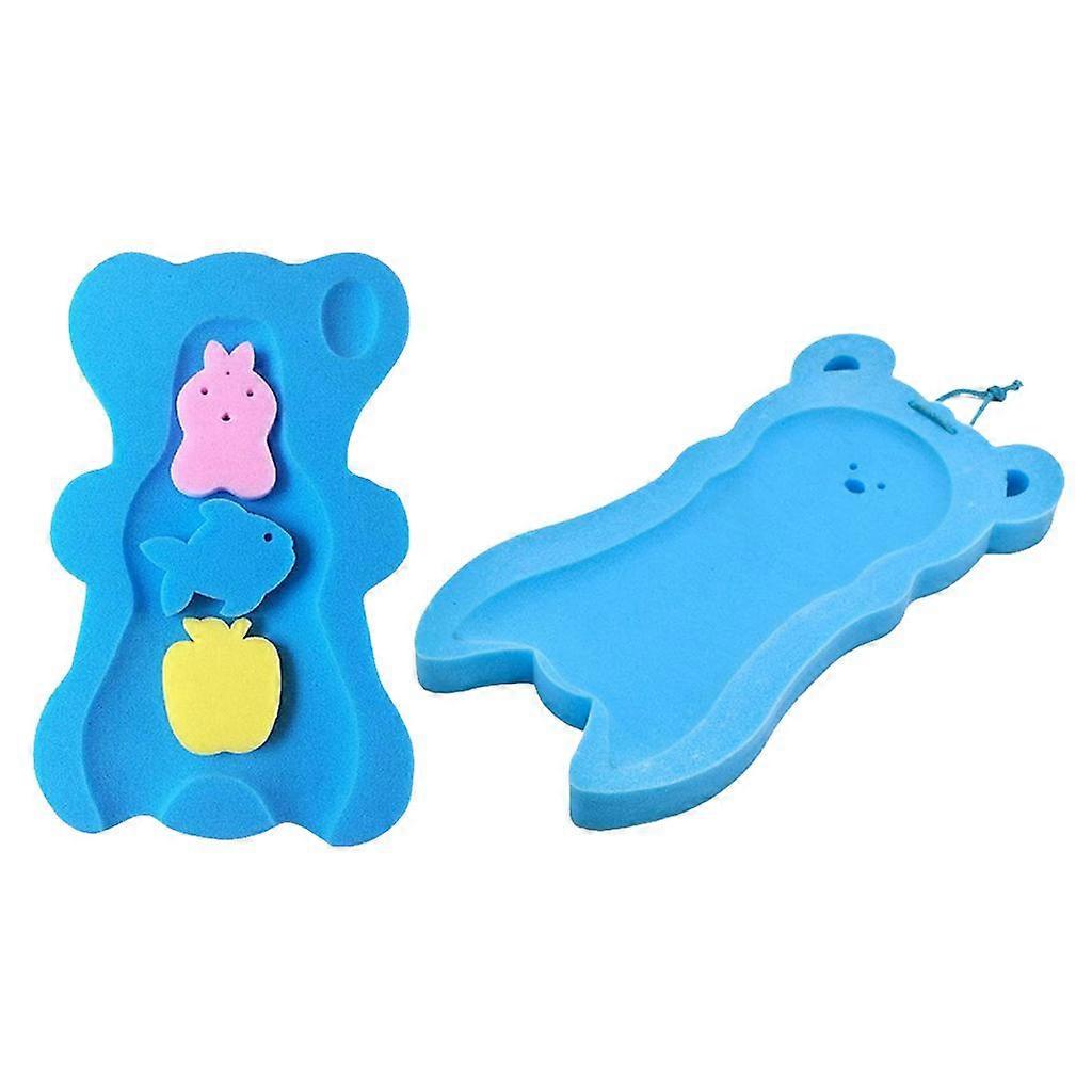 2pcs Bath Sponge Infant Bath Cushion Comfy and Skid Proof Bathing Mat Blue