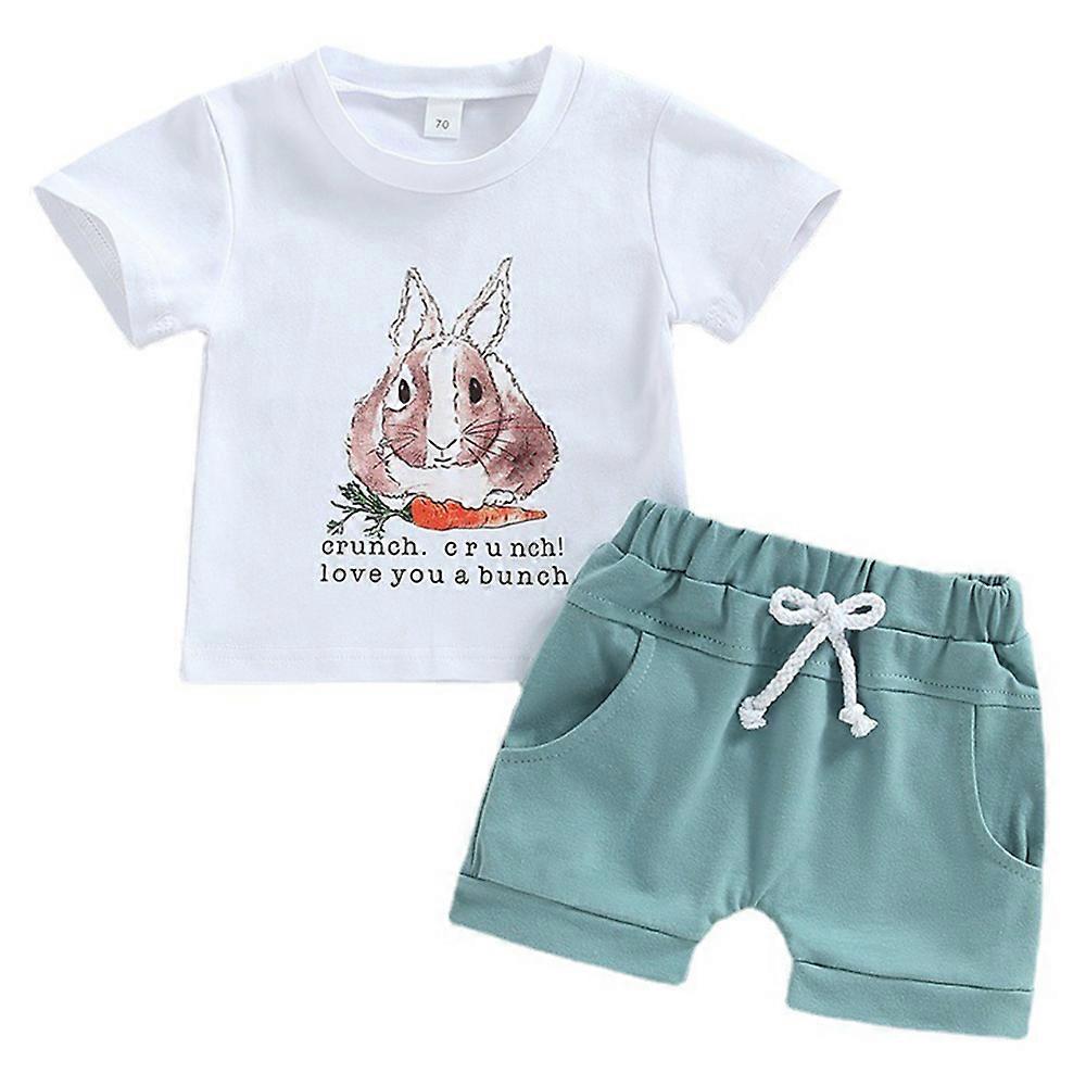 Kids Boys Easter Bunny Rabbit Print Short Sleeve T-Shirt + Shorts Outfits Set