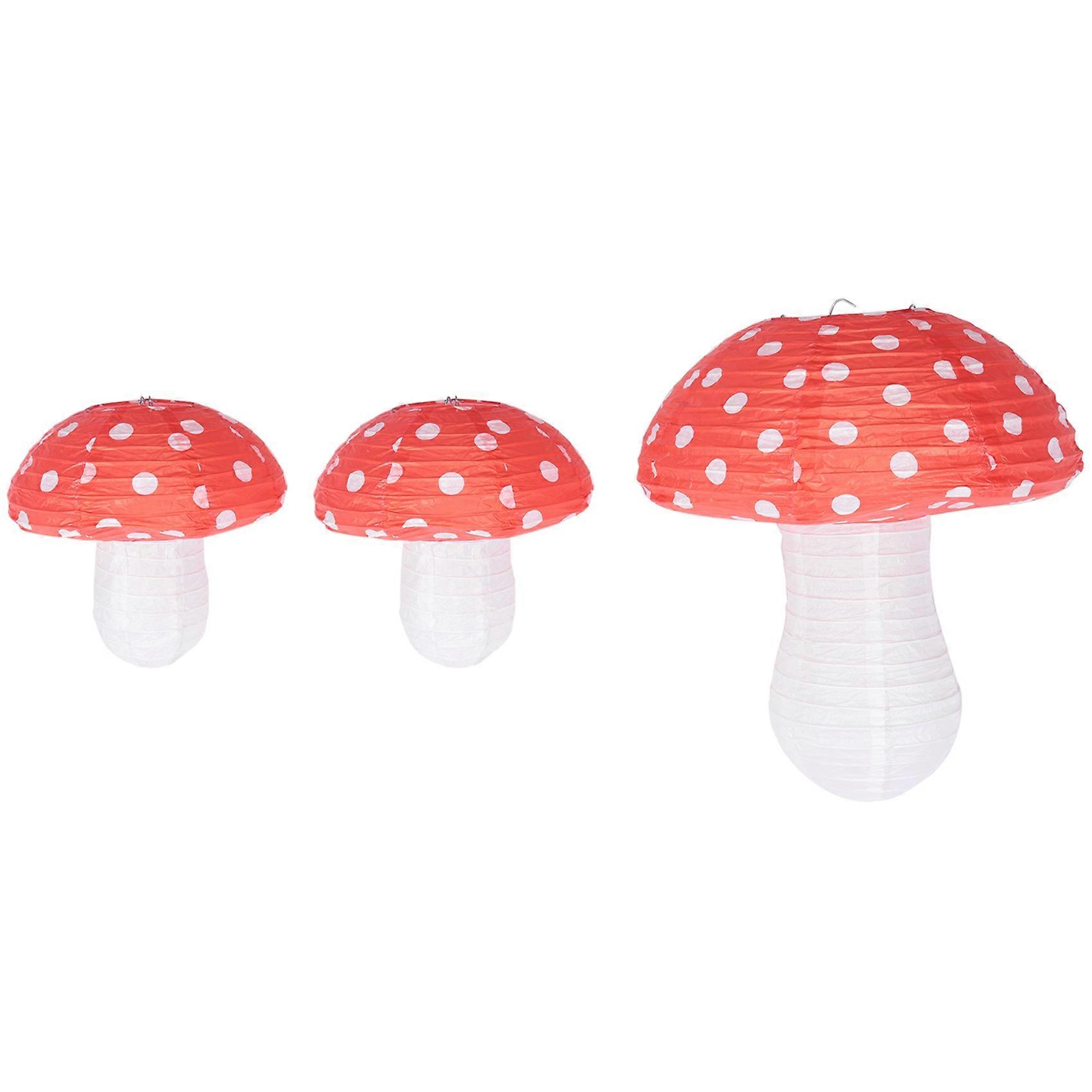 3Pcs Mushroom Shaped Paper Lanterns for Forest Jungle Theme Birthday Hanging 3D Mushroom Ornament