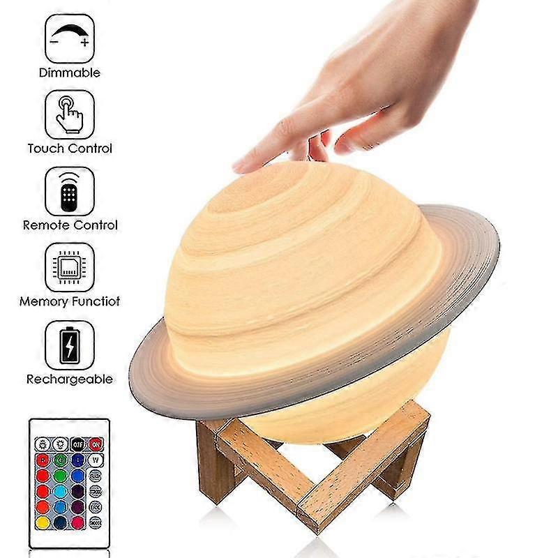 Lampe LED Saturne 3D rechargeable par USB avec télécommande