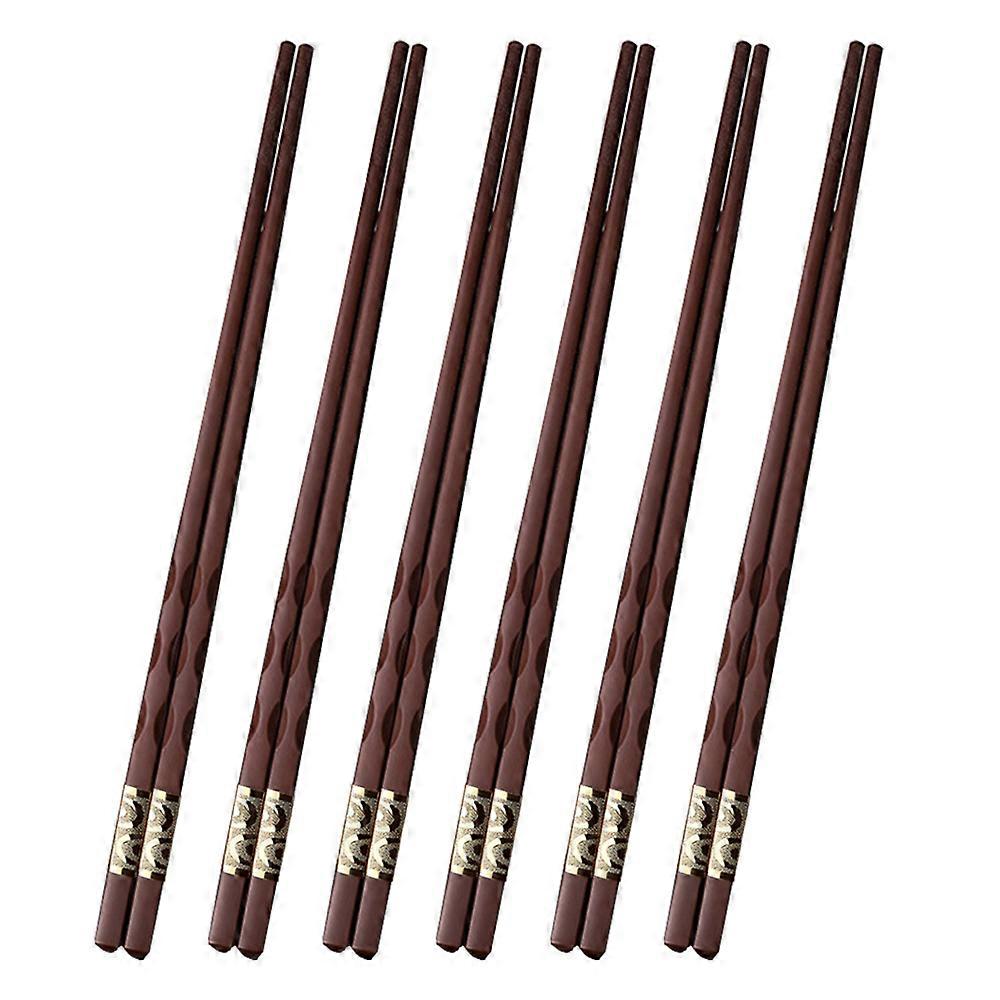 6 Pairs Fiberglass Chopsticks, Reusable Alloy Chop Sticks Non-slip Chopsticks, Golden Threaded chopsticks