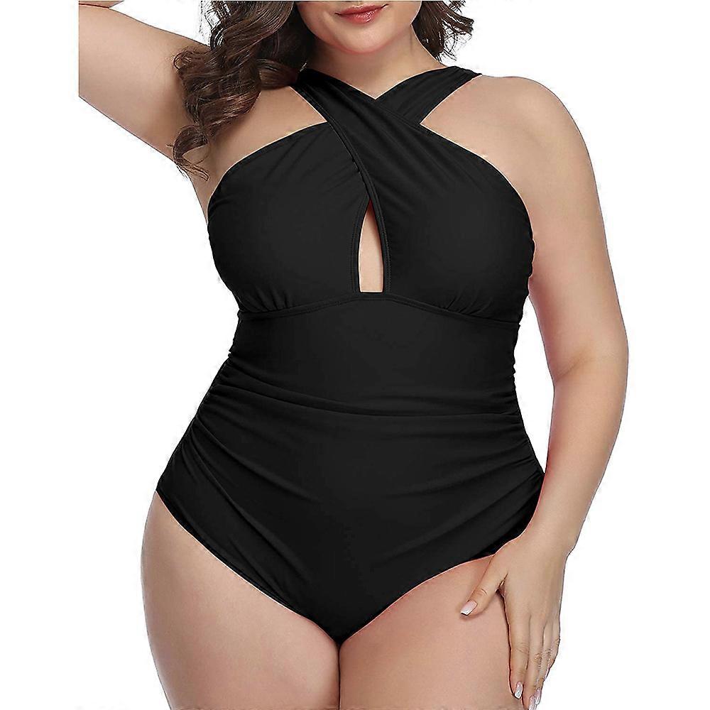 Womens Front Cross Plus Size One Piece Swimsuits Tummy Control Bathing Suits