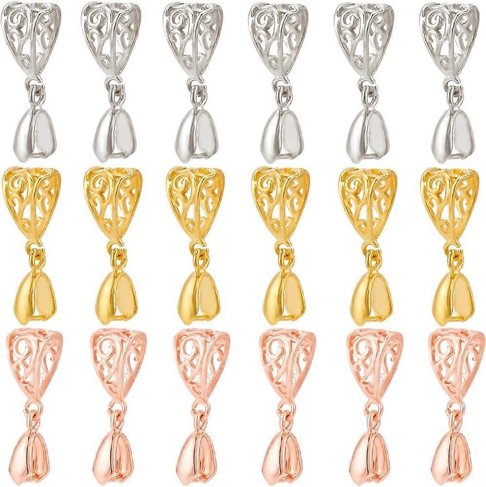 1 Box 30Pcs Pinch Bails Brass Pinch Clasp Bails with Hanging Loops Rose Gold Silver Filigree Ice Pick Pinch Bails Pendant Connector Snap on Bails Pinc