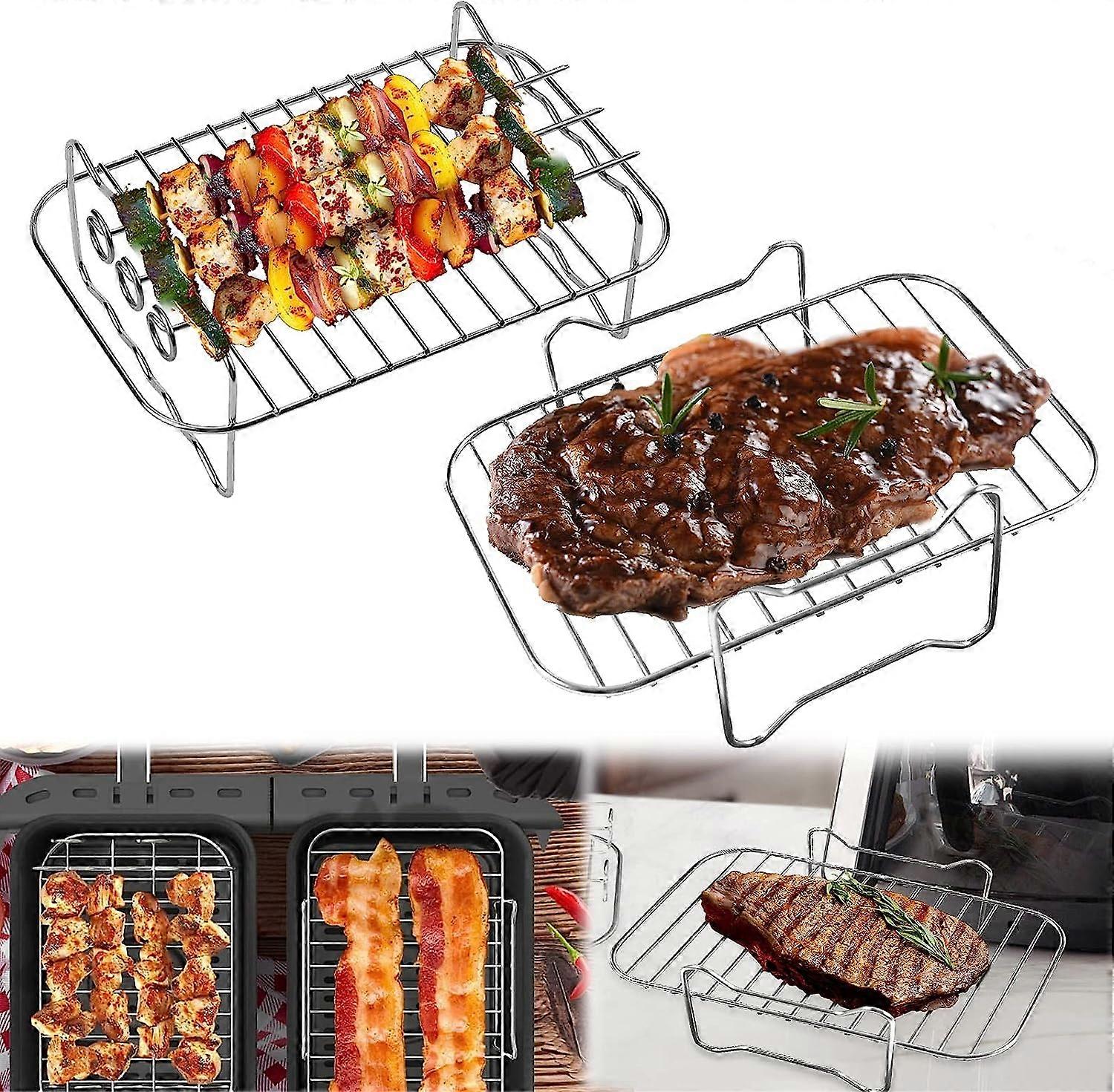 2Pcs Air Fryer Rack Compatible with Ninja Food Dual Zone Air Fryer [AF300UK] [AF400UK] 2 Drawers  Layered Dehydrator Racks Skewer Rack 304 Stainless S
