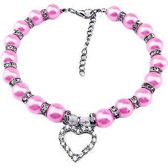 Small Dog Collar with Pearls and Rhinestones Adjustable Collar for Cat Puppy Chihuahua Poodle Pomeranin