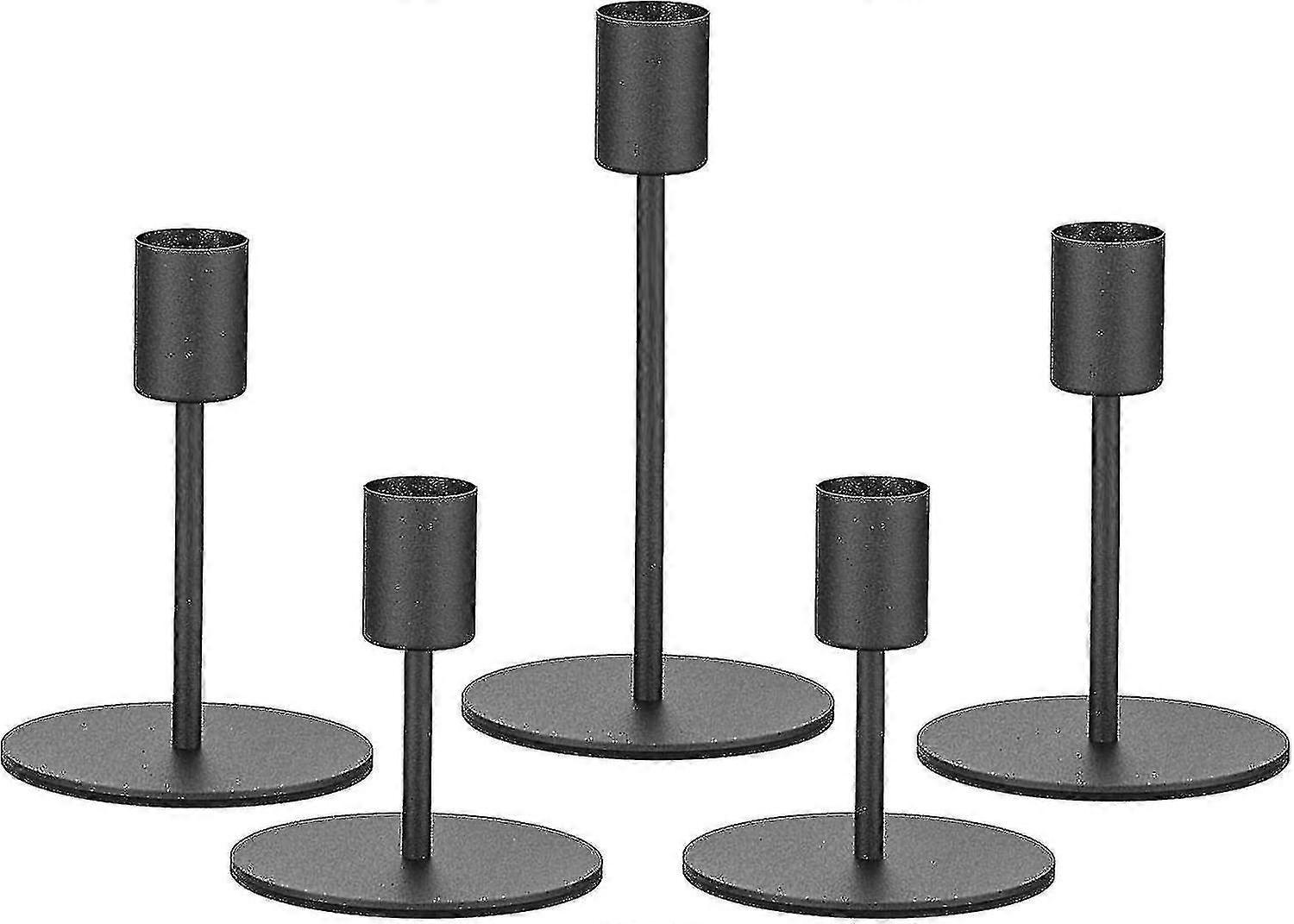 Black Candlesticks For Taper Candles Set Of 5 Candelabra With Iron-0.8" Diameter Ideal For Table Centerpiece-unbranded