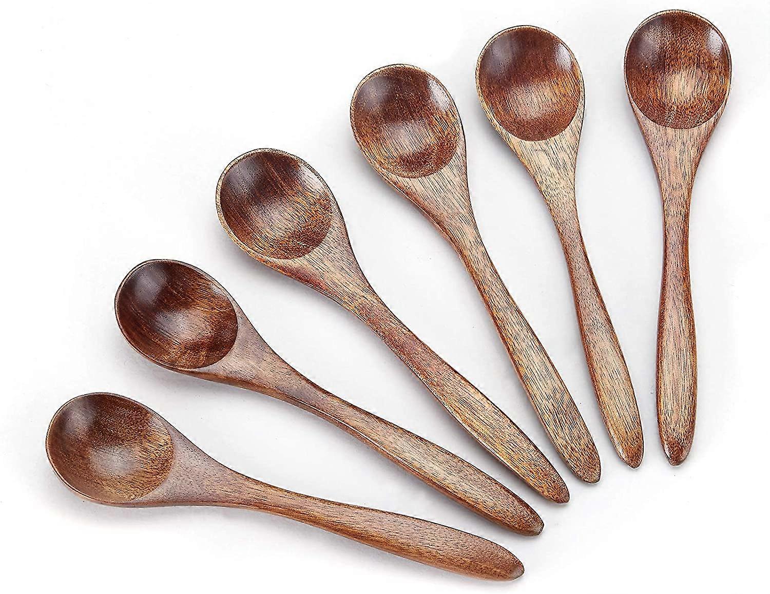 6-Pack Small Wooden Spoons - Teaspoons for Cooking, Serving, Condiments