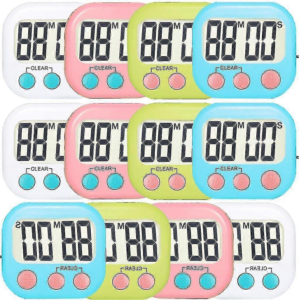 12 Pack Digital Kitchen Timer Strong Magnetic Electronic Countdown Timer, Loud Alarm, Small Size Best Gift