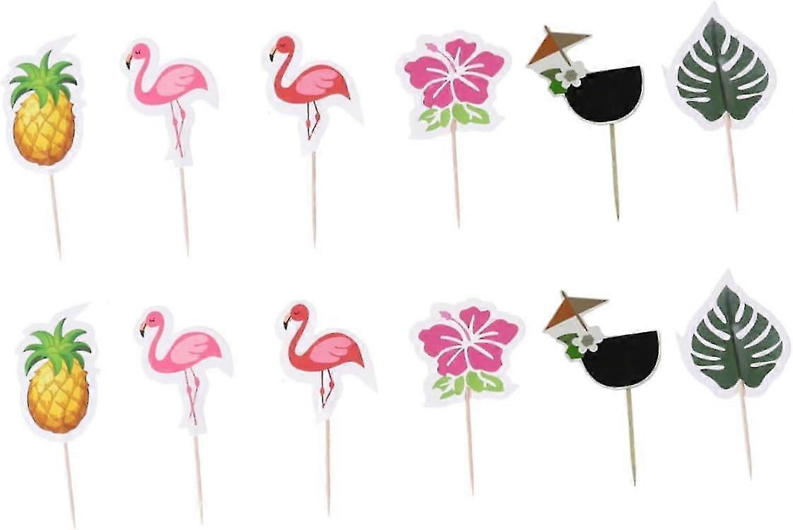 48 Pcs Flamingo Picks Cupcake Toppers - Hawaiian Decor for Dining Table, Dinner Room, and Cupcake Decoration