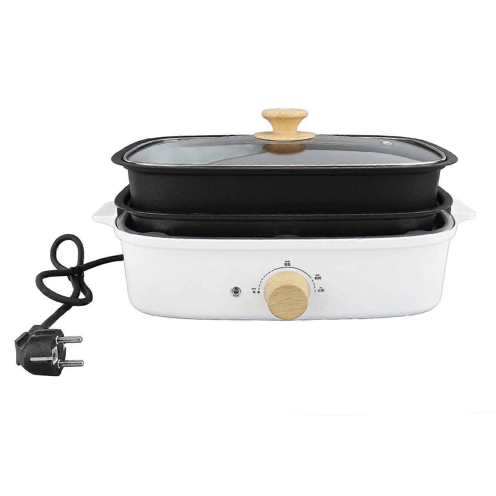 Electric Hot Pot 1200W Multifunctional Split Design Anti Stick Coating Adjustable Temperature Control Electric Cooking Pot for Roasting Frying EU Plug