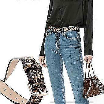 slim fit dress slacks Wide Brown Faux Leather Elastic Fashion Belt Flower Buckle S M   alwaystyle4you