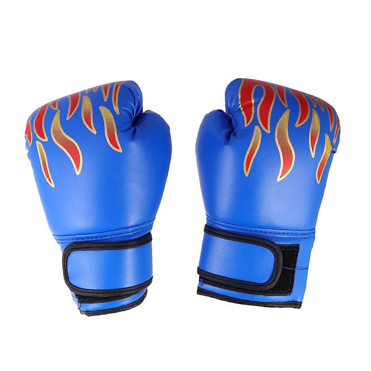 Children PU Boxing Gloves And Mitts Flame Pattern Gloves Training Gloves for Taekwondo Kickboxing Fighting (Random Color)