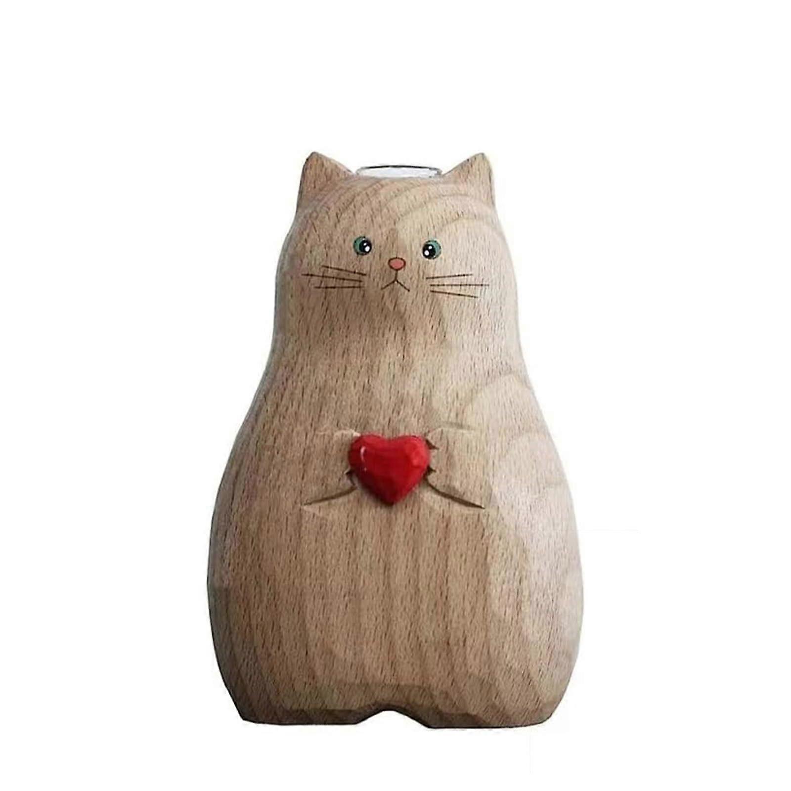 Handmade Wooden Cat Vasee