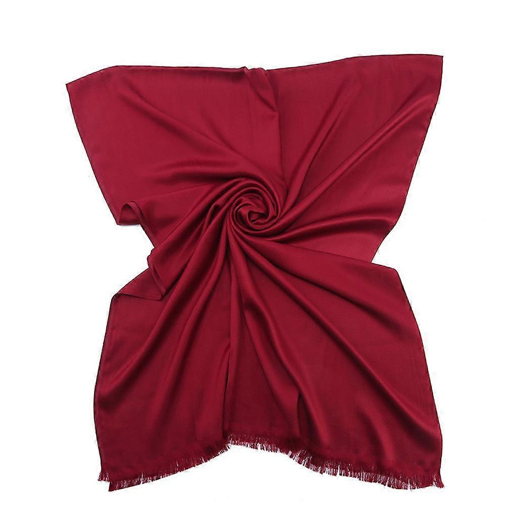 Jujube Red Scarf Silky Shawl Fringed Wrap Ethnic Hood for Lady