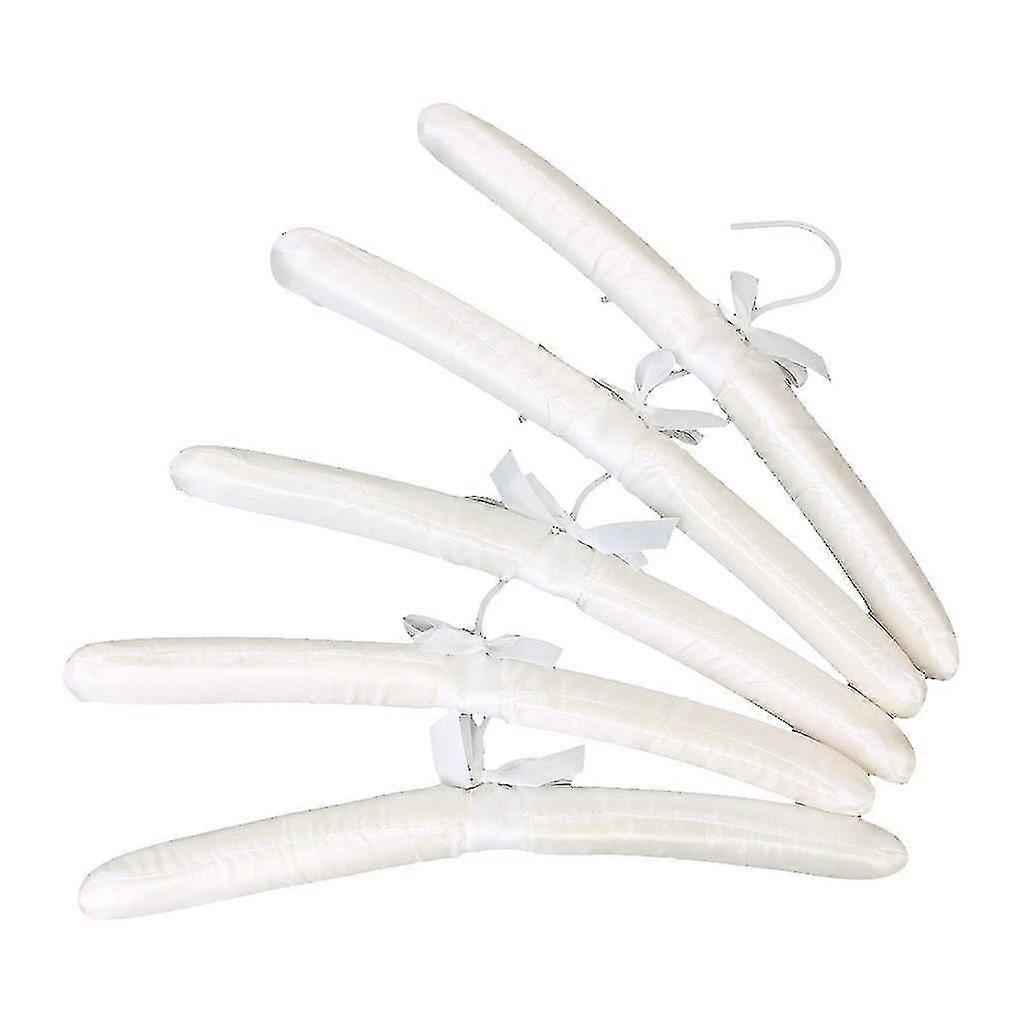5 X White Satin Padded Clothes Hook Hanger