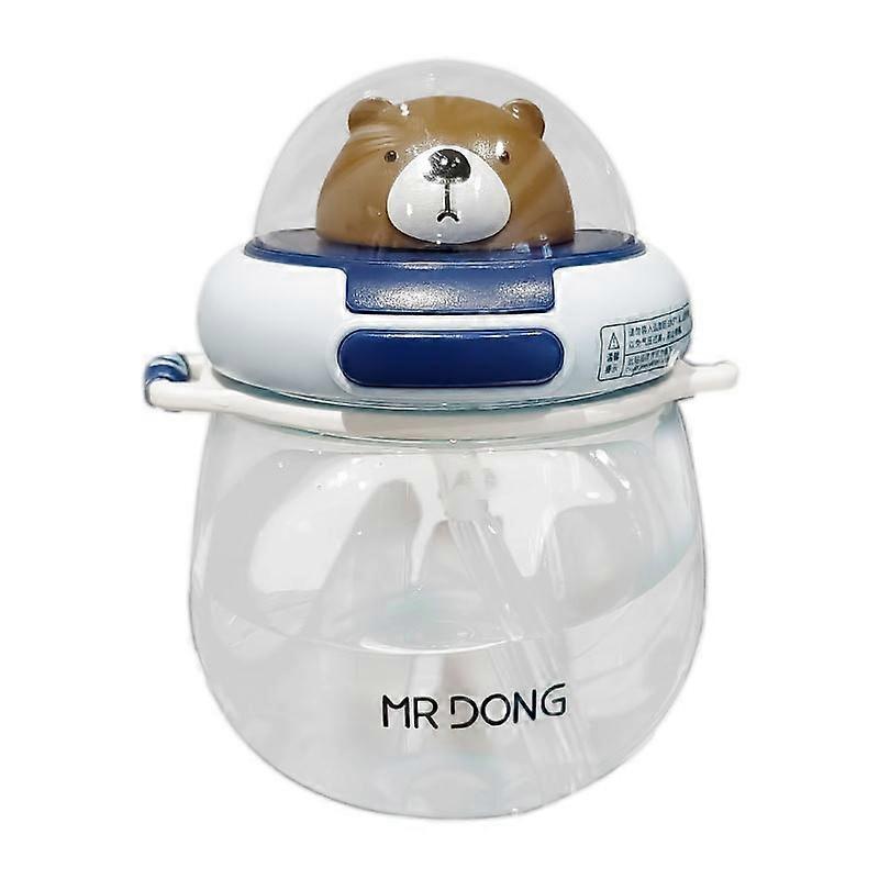 Cute Bear Straw Cup Plastic Water Cup Blue + Sticker 650ML