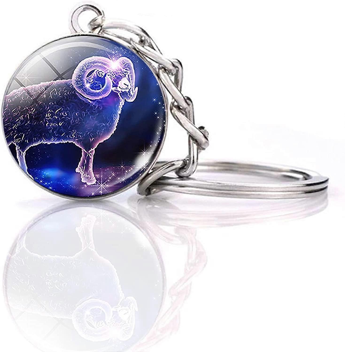 Zodiac 12 Constellations Charm Luminous Crystal Ball Pendant Key chain