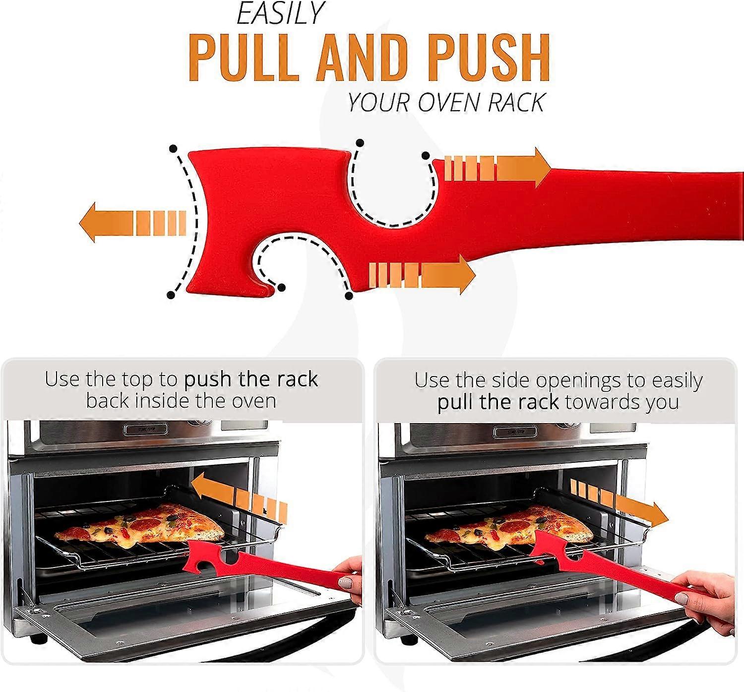 Silicone Oven Rack Push Pull Tool with Longer Handle Ideal for Kitchen Oven, Toaster Oven, Air Fryer