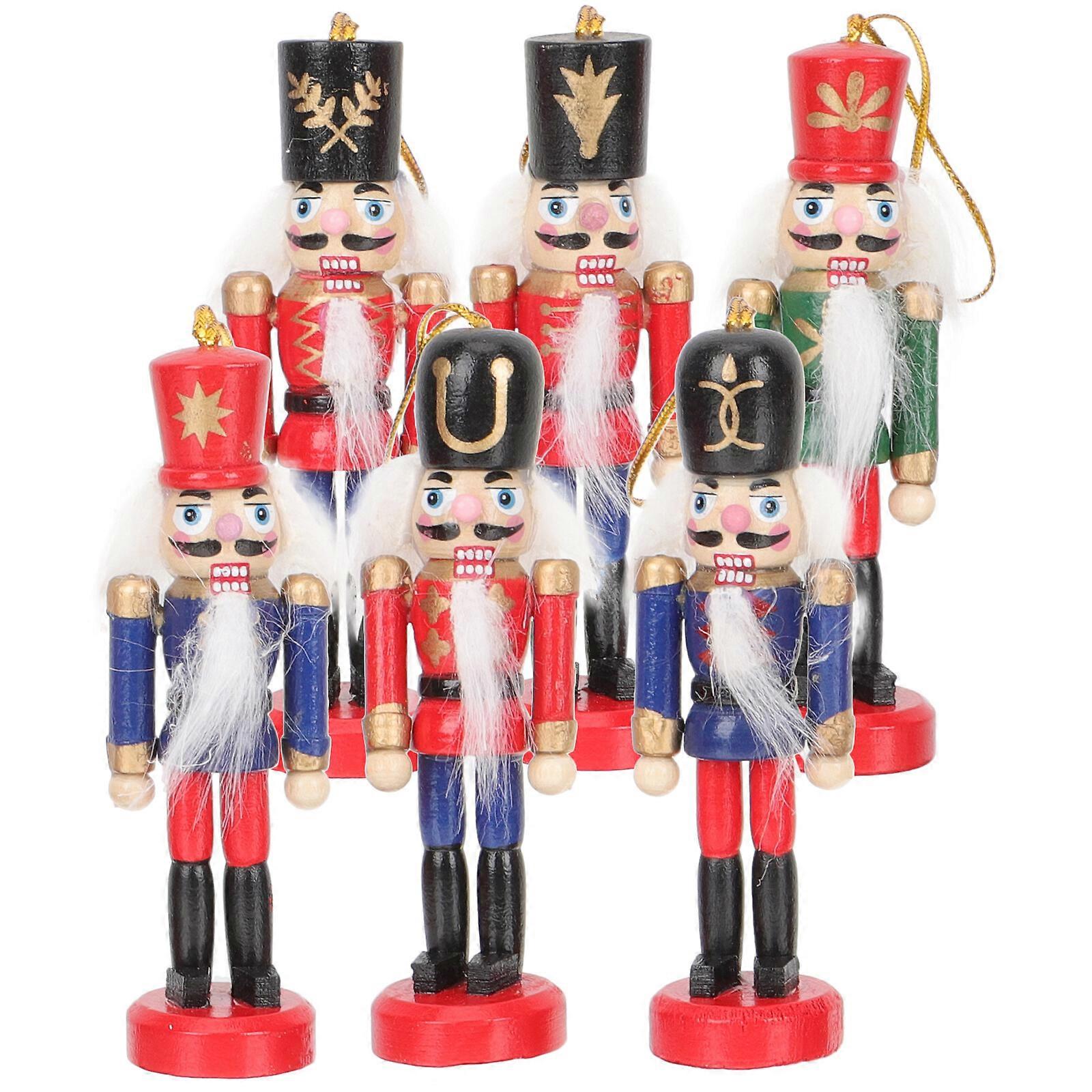 6Pcs Creative Nutcracker Pendant Wood Nutcracker Ornament Small Hanging Nutcracker Decoration