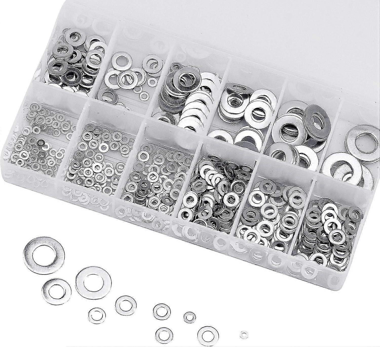 800 Stuks Rondellen Plates en Inox, Assortiment M2 M2.5 M3 M4 M5 M6 M8 M10 M12 Rondellen avec Bo?te de