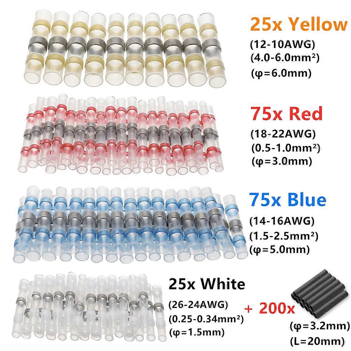 400X Assortment Soldering Seal Heat Shrink Sleeve Butt Crimp Terminals Wire Connectors Set Waterproof Insulated 10-26AWG