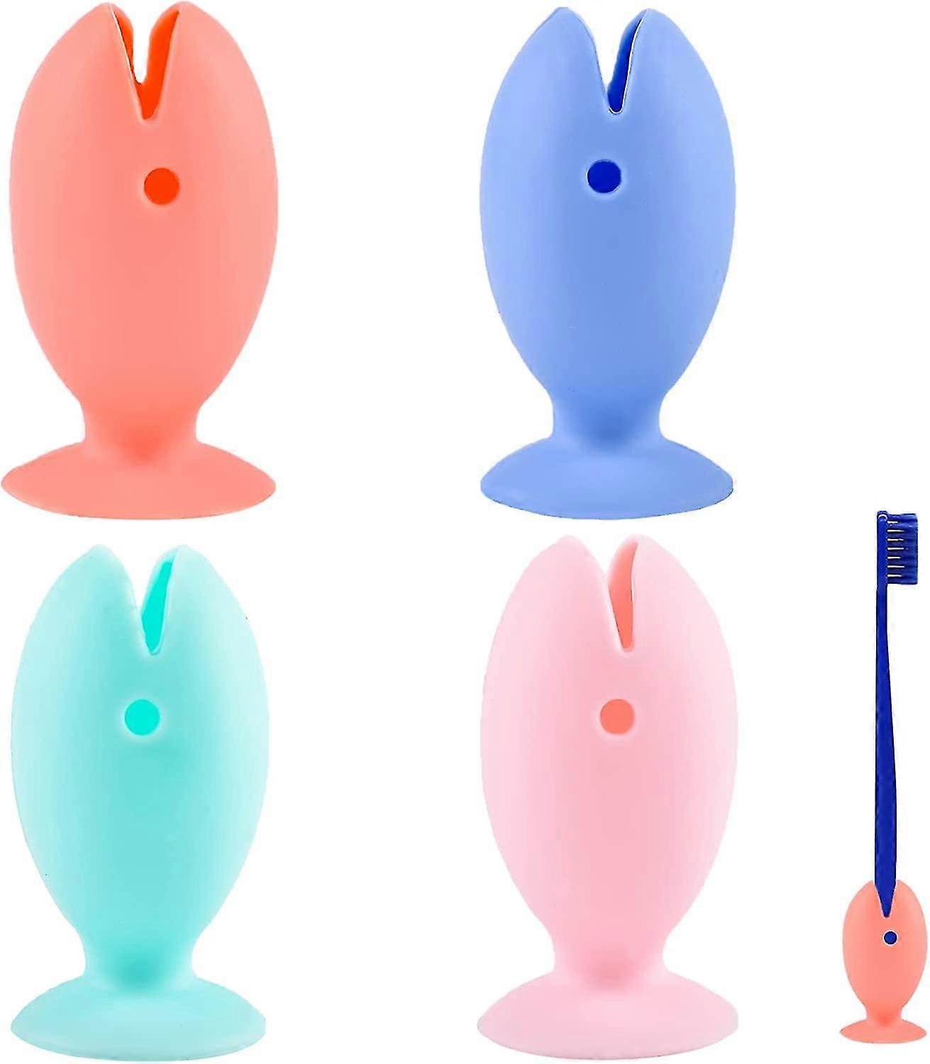 4pcs Cute Toothbrush Holder, Fish Silicone Mini Tooth Brush Bathroom Accessory