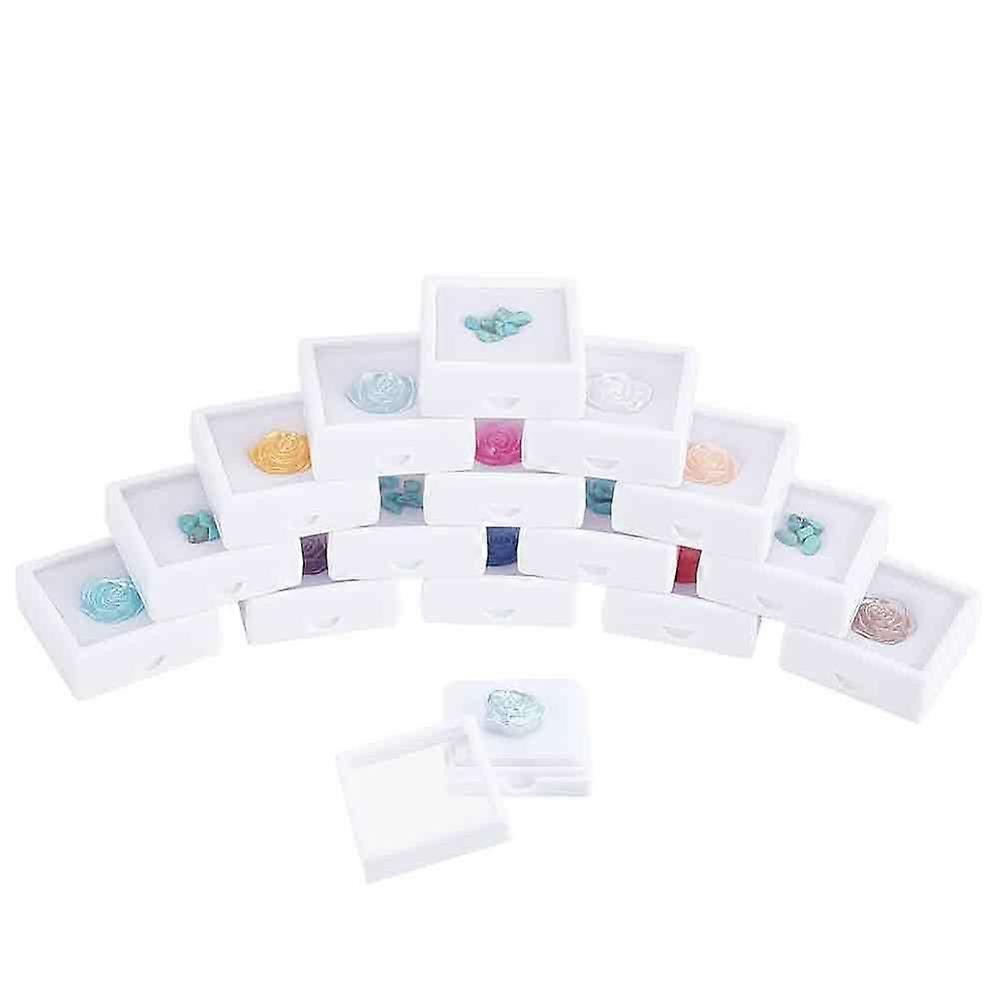 15Pcs Clear Window Plastic Loose Diamond Boxes with Velvet Inside Square White 40x40x15mm