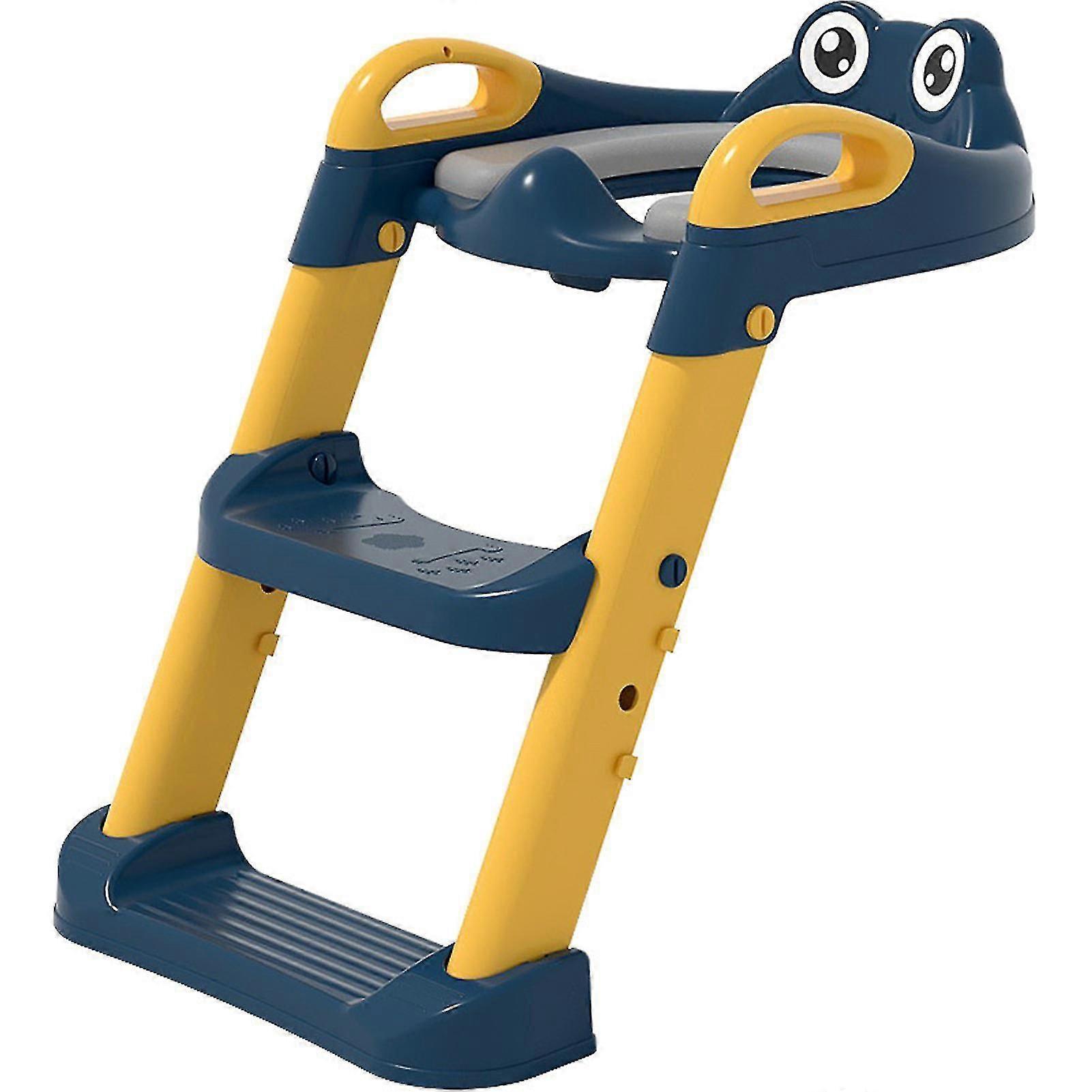 Kid's Toilet Seat With Step Stool Ladder & Handle Adjustable Step Cartoon Design