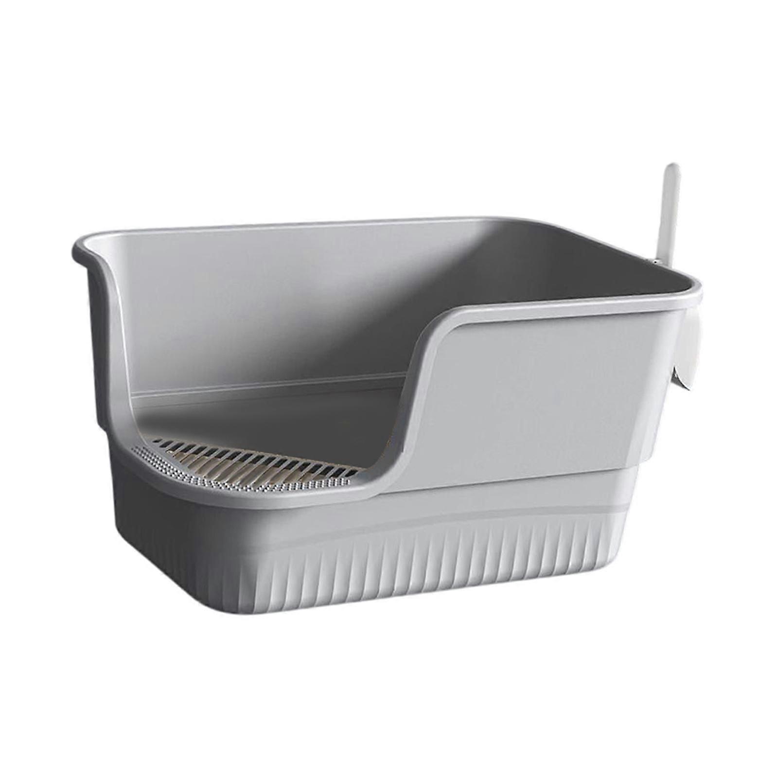 Cat Litter Basin and Scoop for Indoor Cats Portable Open Top Pet Litter Tray Gray