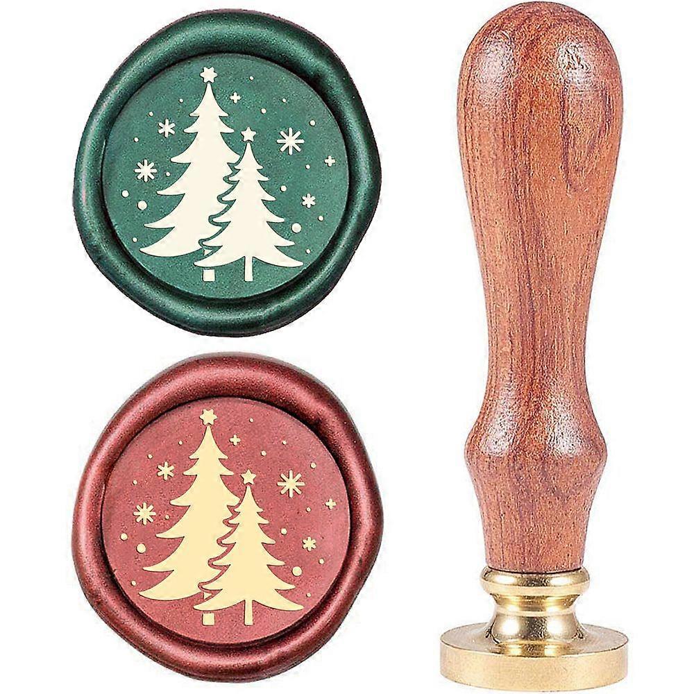 Wax Seal Stamp Set Sealing Wax Stamp Solid Brass Head Wood Handle Retro Brass Stamp Kit Removable for Envelopes Invitations Gift Card Christmas Tree