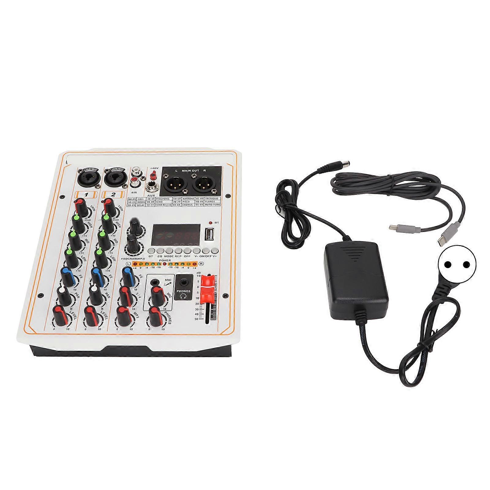 4 Channel Mixer with DSP Effects, USB/MP3 Compatibility, 48V Power, EU Plug